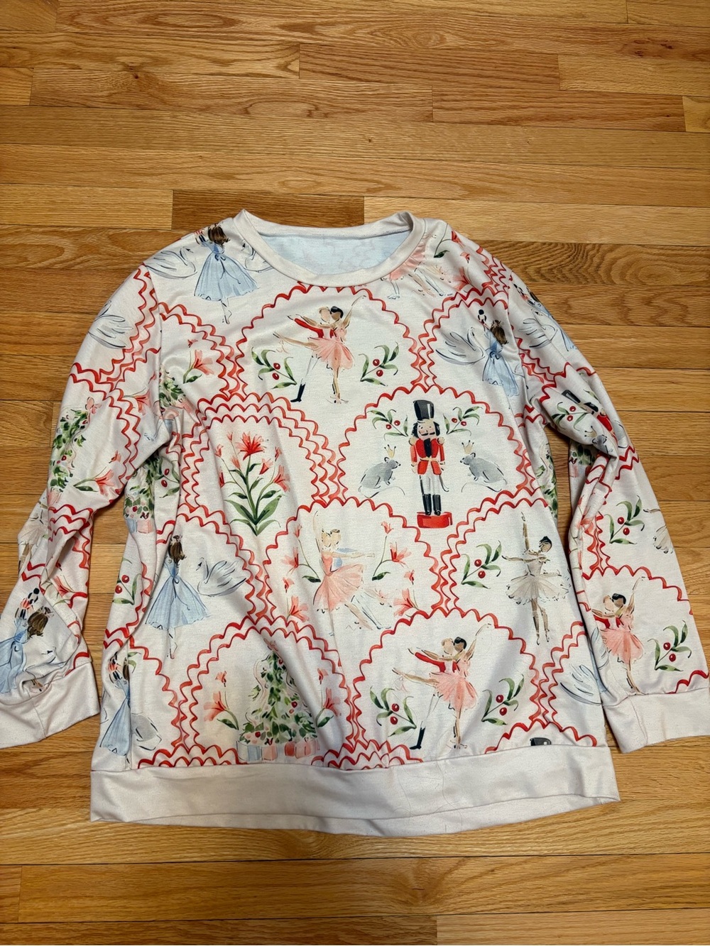 Whimsical Nutcracker Ballet & Ballerina Print Sweatshirt - Pink & Blue